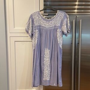 Thai Embroidered Blue and White Dress